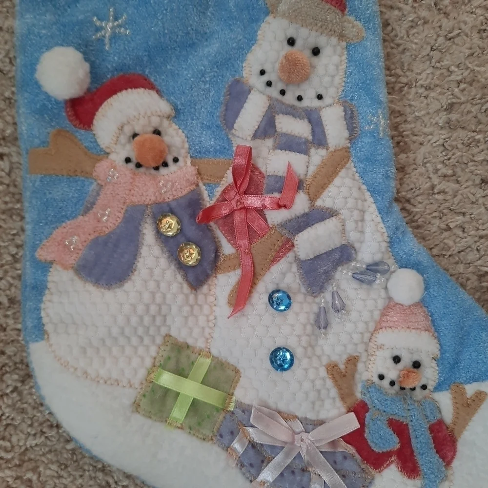 NWOT Crystal Snow decorative Christmas holiday winter snowmen hanging stocking